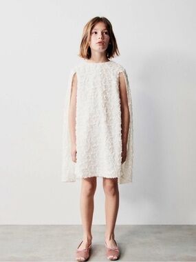 Zara Girl White Sequin Cape Dress. Size 6.